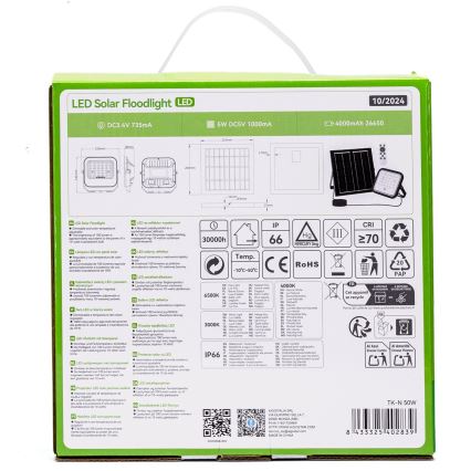 Aigostar - LED-dimbare zonne-schijnwerper LED/50W/3,4V 3000/4000/6500K IP66 4000 mAh + afstandsbediening