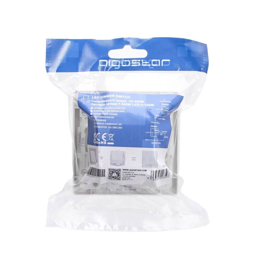 Aigostar - Dimmer met afdekraam 250V/10A wit