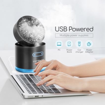 Aigostar - RGB Draadloos mini tafel ventilator met misteffect MIST 10W/5V zwart