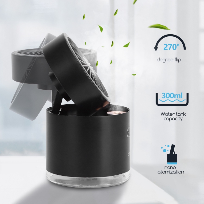 Aigostar - RGB Draadloos mini tafel ventilator met misteffect MIST 10W/5V zwart