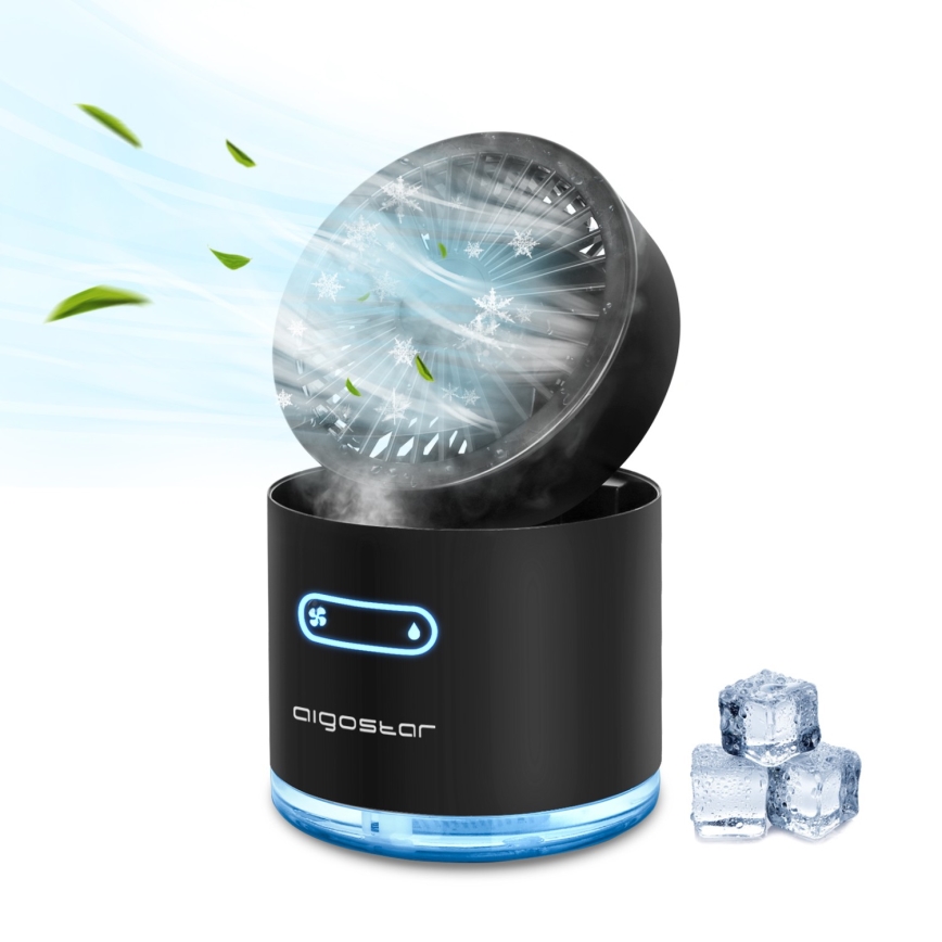 Aigostar - RGB Draadloos mini tafel ventilator met misteffect MIST 10W/5V zwart