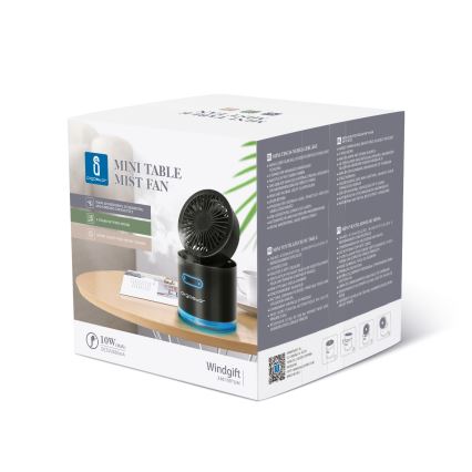 Aigostar - RGB Draadloos mini tafel ventilator met misteffect MIST 10W/5V zwart