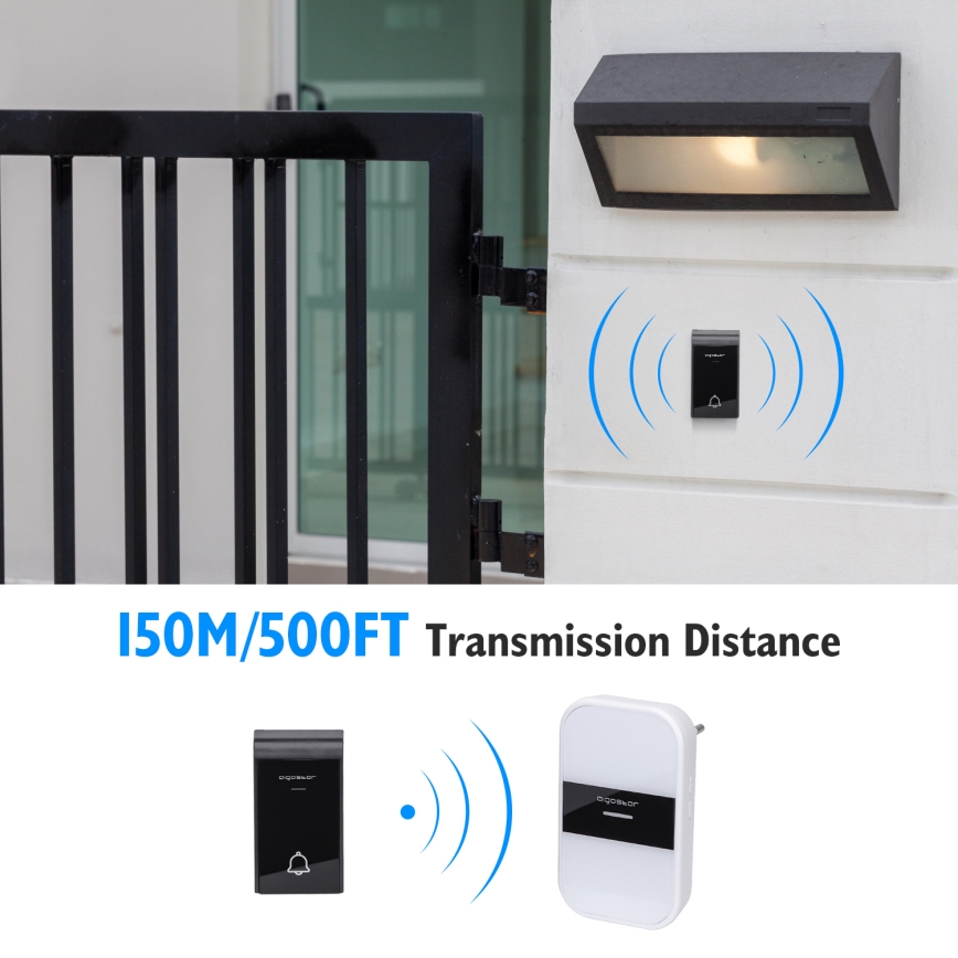 Aigostar - Draadloze deurbel voor stopcontact 230V/12V IP44 wit/zwart