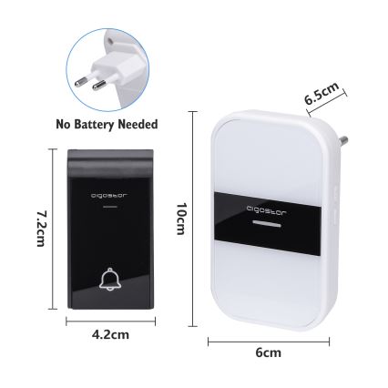 Aigostar - Draadloze deurbel voor stopcontact 230V/12V IP44 wit/zwart