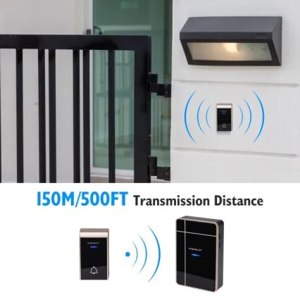 Aigostar - Draadloze deurbel 3xAA/12V IP44 zwart/koper