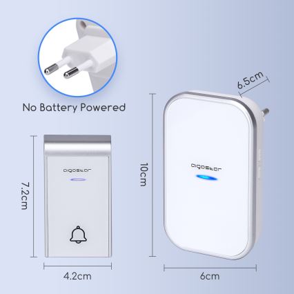 Aigostar - Draadloze deurbel voor stopcontact 230V/12V IP44 wit