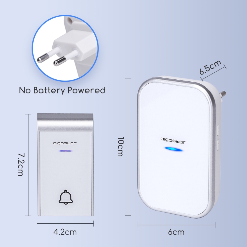 Aigostar - Draadloze deurbel voor stopcontact 230V/12V IP44 wit