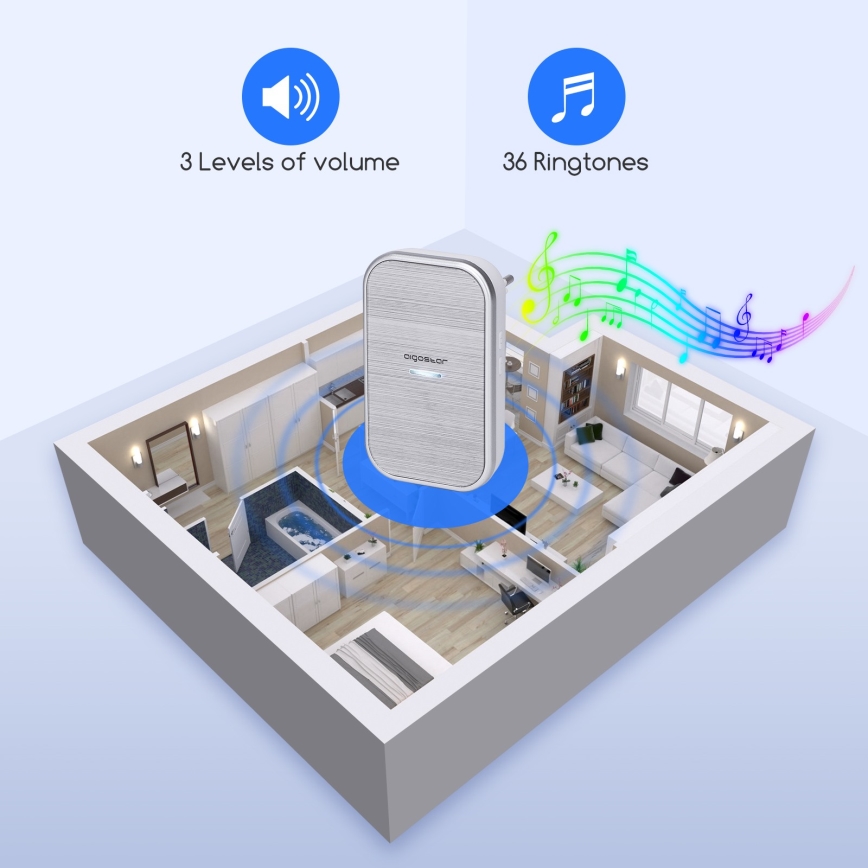Aigostar - Draadloze deurbel voor stopcontact 230V/12V IP44 zilverkleurig
