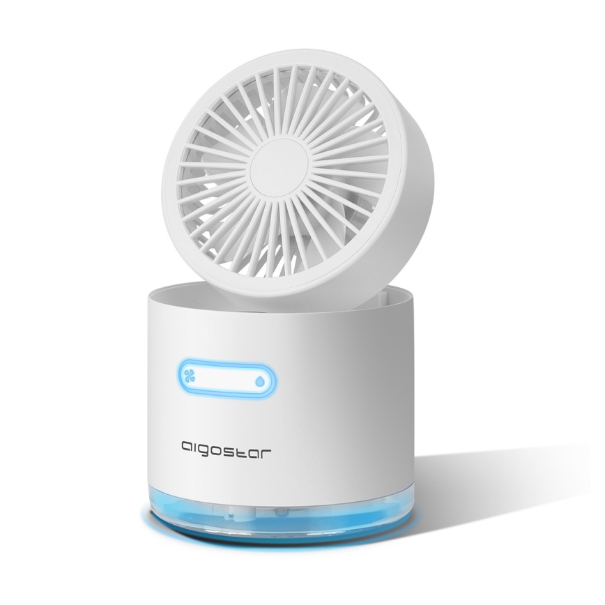 Aigostar - RGB draadloze mini-tafelventilator met MIST-nevelfunctie 10W/5V 2000mAh wit