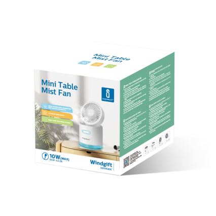 Aigostar - RGB draadloze mini-tafelventilator met MIST-nevelfunctie 10W/5V 2000mAh wit