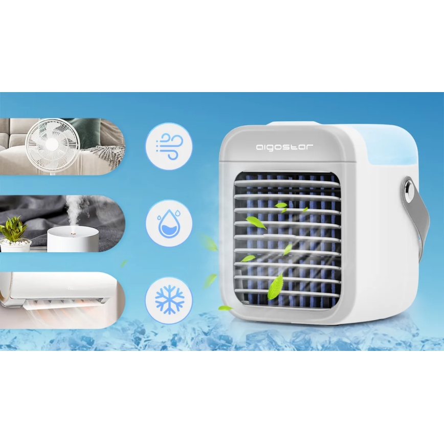 Aigostar - Draagbaar air cooler 8W/5V wit