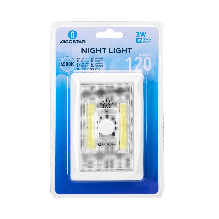 Aigostar - Draagbaar LED-nachtlampje, 3xAAA, 6500K
