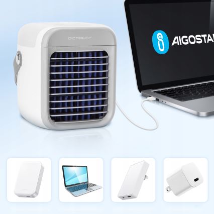 Aigostar - Draagbare LED Lucht Koeler 3in1 LED/8W/5V wit/grijs