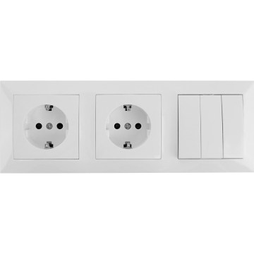 Aigostar - Drievoudige schakelaar nr. 3 met 2x SCHUKO-stopcontacten 230V en wit afdekraam