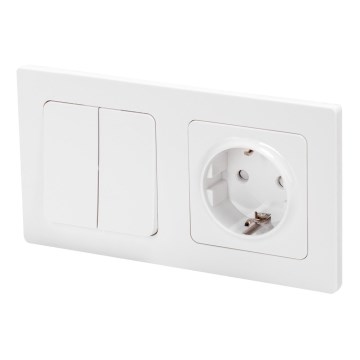 Aigostar - Dubbele schakelaar nr. 1 en SCHUKO-stopcontact 250V met afdekraam wit