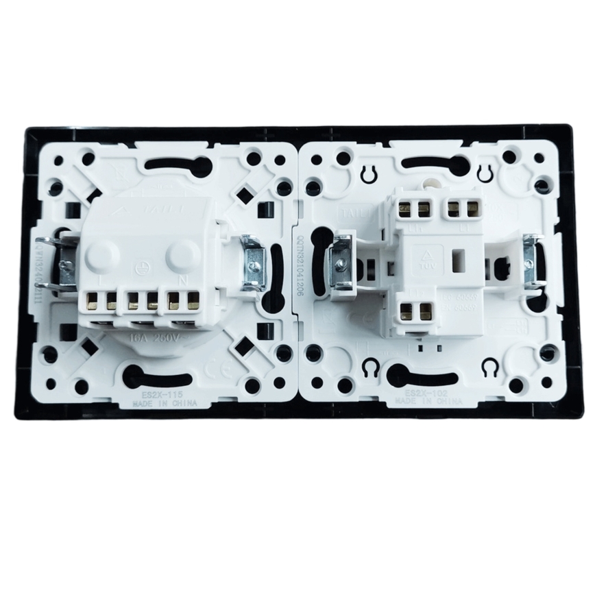 Aigostar - Dubbele schakelaar nr. 5 en SCHUKO-stopcontact 230 V met afdekraam, zwart