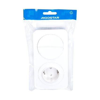Aigostar - Dubbele schakelaar nr. 5 en SCHUKO-stopcontact 230V met afdekraam, wit
