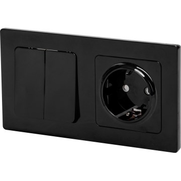 Aigostar - Dubbele schakelaar nr. 5 en SCHUKO-stopcontact 230V met zwart frame