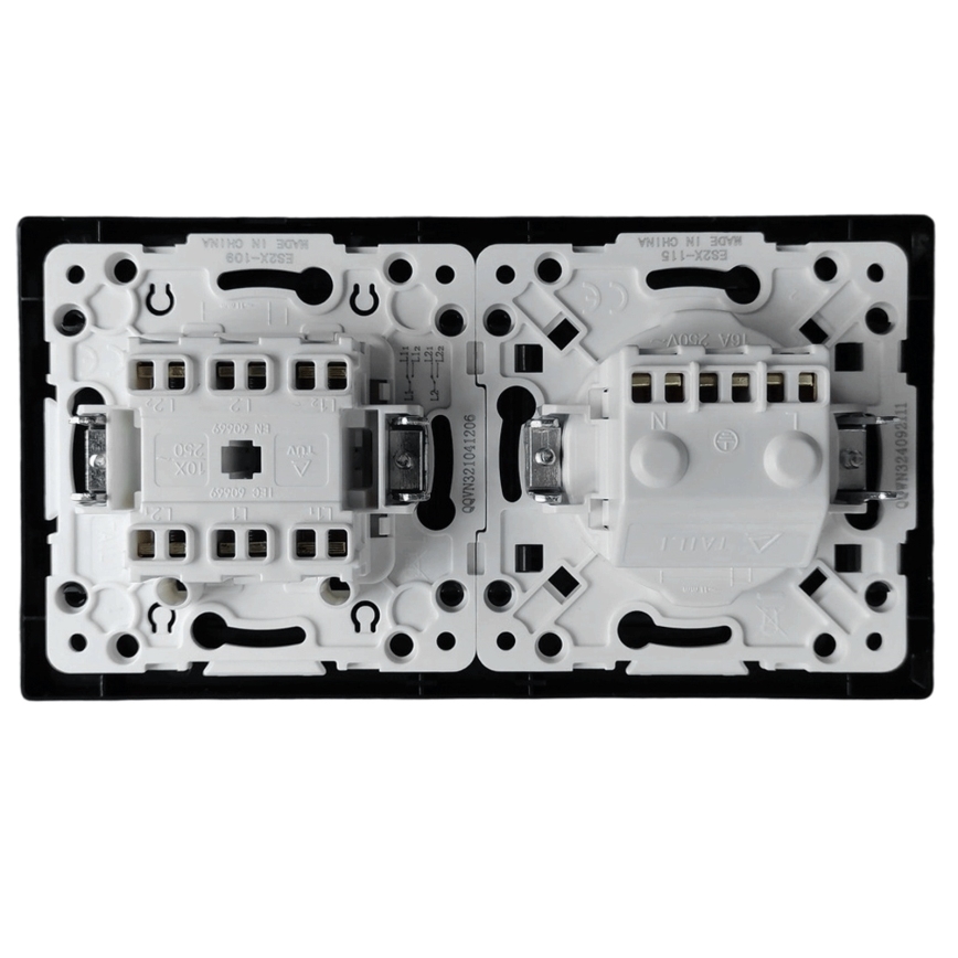 Aigostar - Dubbele schakelaar nr. 6 en SCHUKO-stopcontact 230V met zwart frame