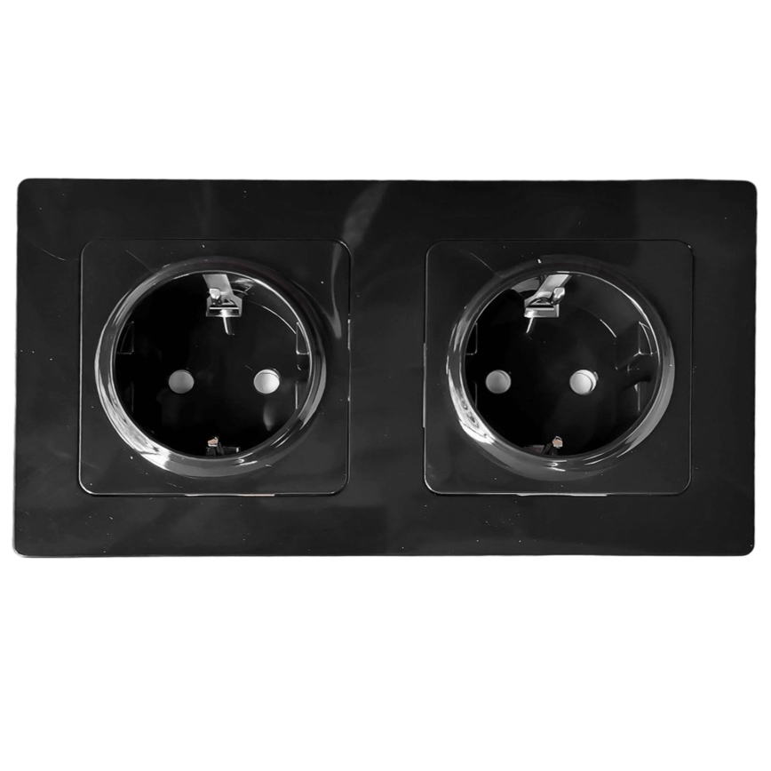Aigostar - Dubbele SCHUKO-wandcontactdoos met frame, 230V/16A, zwart
