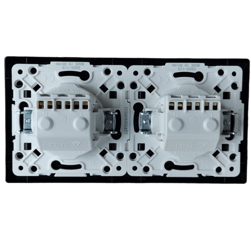 Aigostar - Dubbele SCHUKO-wandcontactdoos met frame, 230V/16A, zwart