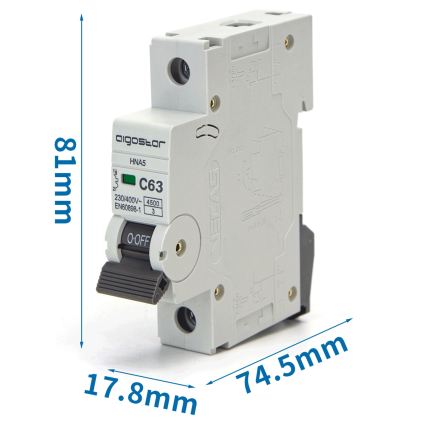 Aigostar - Eenpolige installatieautomaat 1P 63A (type C) 230-400V