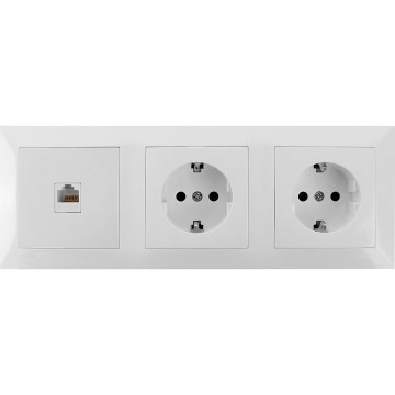 Aigostar - Ethernet-aansluiting en 2x SCHUKO-stopcontact met afdekraam wit