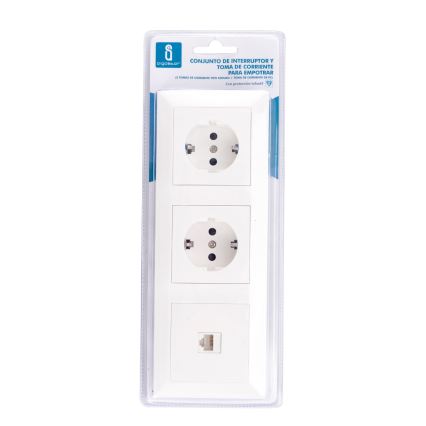 Aigostar - Ethernet-aansluiting en 2x SCHUKO-stopcontact met afdekraam wit