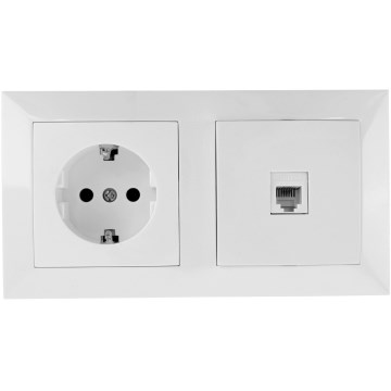 Aigostar - Ethernet-wandcontactdoos en SCHUKO-stopcontact met afdekraam, wit