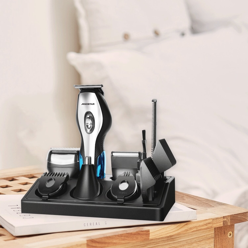 Aigostar - Haar trimmer met accessoires 6in1 5W/5V zwart