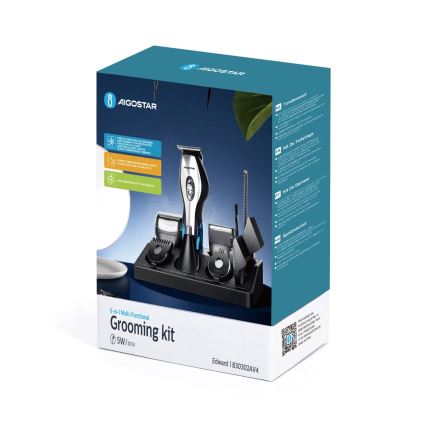 Aigostar - Haar trimmer met accessoires 6in1 5W/5V zwart