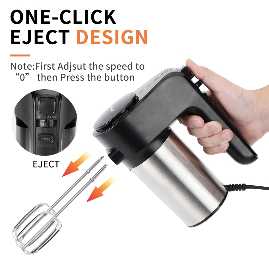Aigostar - Handmixer 300W/230V zwart/mat chroom