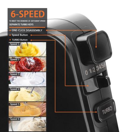 Aigostar - Handmixer 300W/230V zwart/mat chroom
