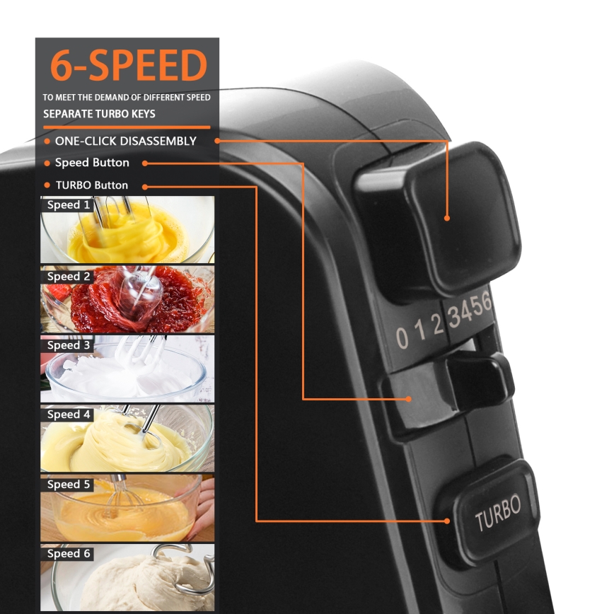 Aigostar - Handmixer 300W/230V zwart/mat chroom
