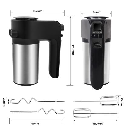 Aigostar - Handmixer 300W/230V zwart/mat chroom