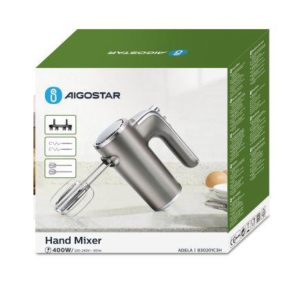 Aigostar - Handmixer 400W/230V grijs/mat chroom
