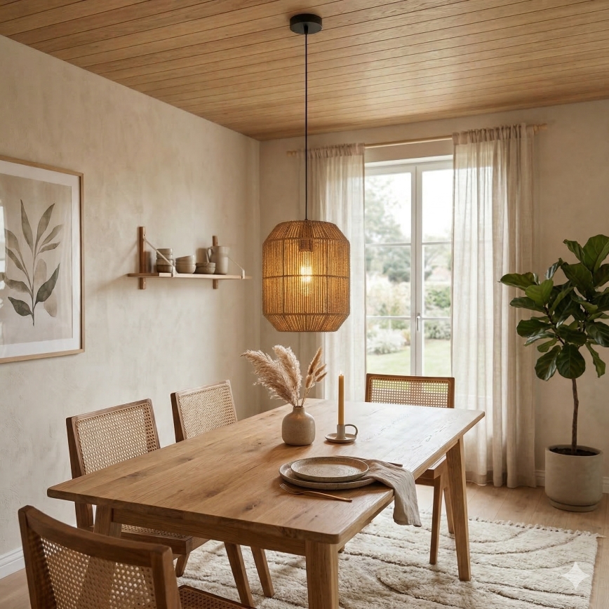 Aigostar - Hanglamp aan kabel 1xE27/60W/230V beige Ø 23 cm