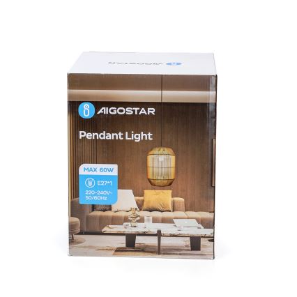Aigostar - Hanglamp aan kabel 1xE27/60W/230V beige Ø 23 cm