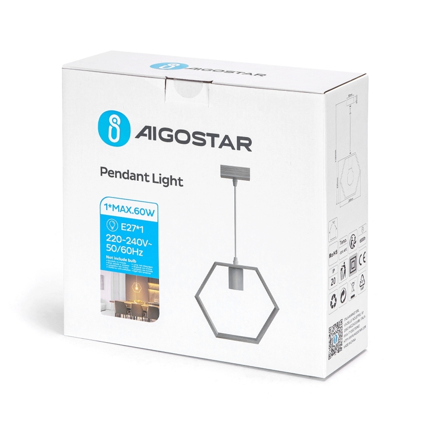 Aigostar - Houten hanglamp aan snoer 1xE27/60W/230V dennenhout