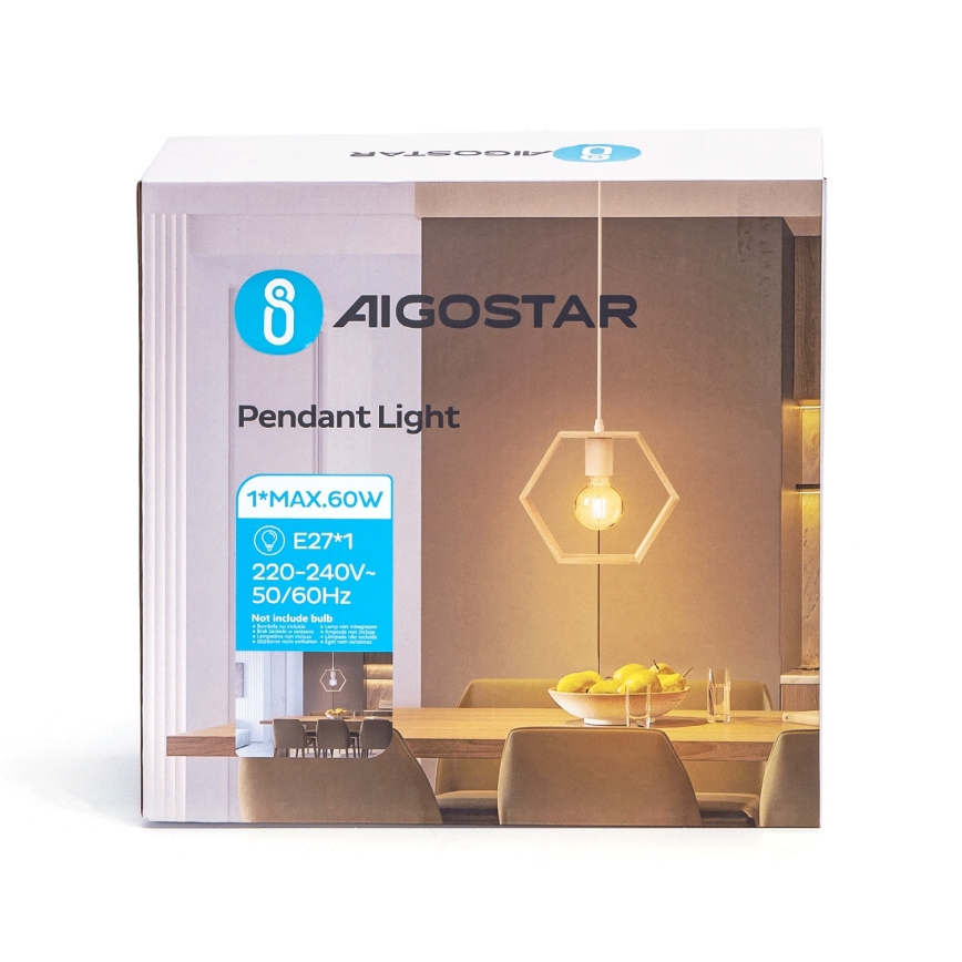 Aigostar - Houten hanglamp aan snoer 1xE27/60W/230V dennenhout