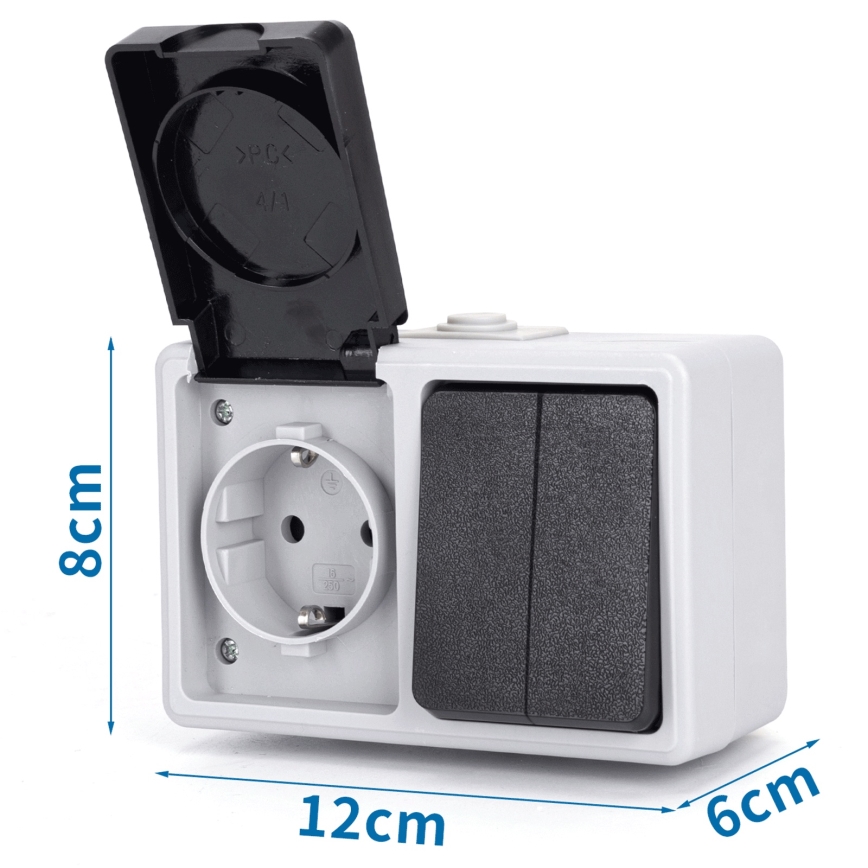 Aigostar - Huishoudelijke wisselstroomschakelaar met wandcontactdoos 250V/16A IP54