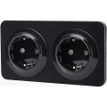 Aigostar - Inbouwstopcontact met afdekraam 2-voudig SCHUKO 250V/16A zwart
