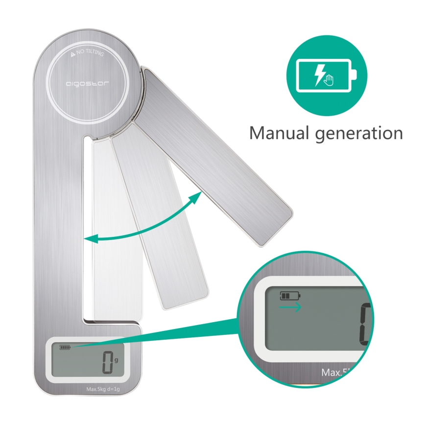 Aigostar - Opvouwbare keukenweegschaal 5 kg mat chroom