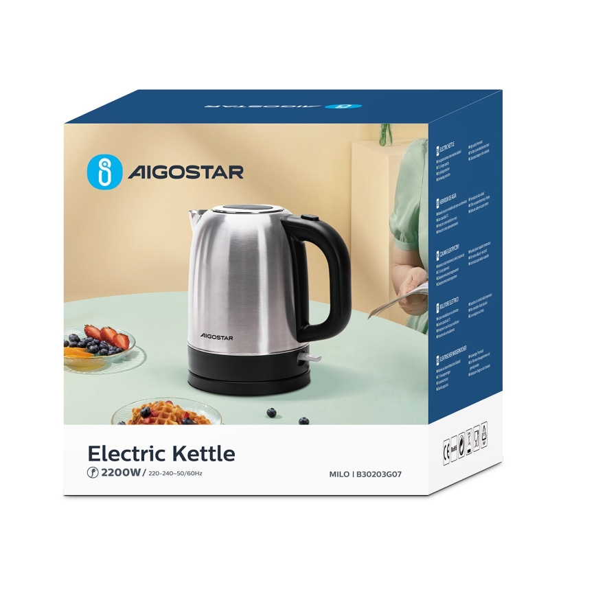 Aigostar - Ketel 1,7l 2200W/230V mat chroom