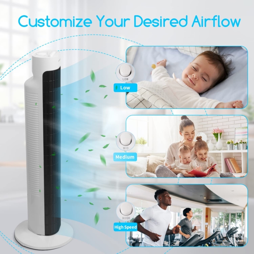 Aigostar - Kolom Ventilator 45W/230V zwart/wit