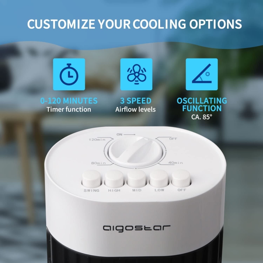 Aigostar - Kolom Ventilator 45W/230V zwart/wit