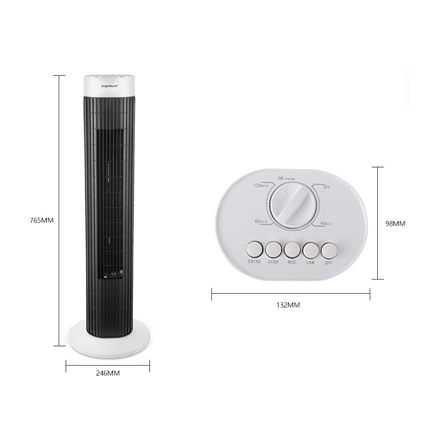 Aigostar - Kolom Ventilator 45W/230V zwart/wit