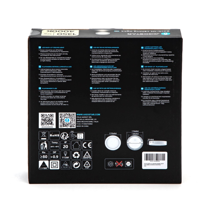Aigostar - LED Aan plafond bevestigde lamp LED/12W/230V diameter 17,4 cm 4000K wit