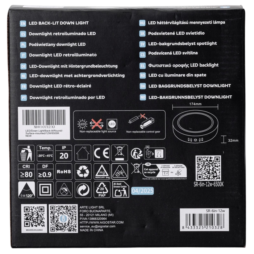 Aigostar - LED Aan plafond bevestigde lamp LED/12W/230V diameter 17,4 cm 6500K wit