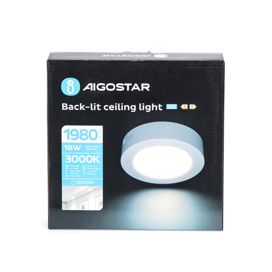 Aigostar - LED Aan plafond bevestigde lamp LED/18W/230V diameter 22,6 cm 3000K wit